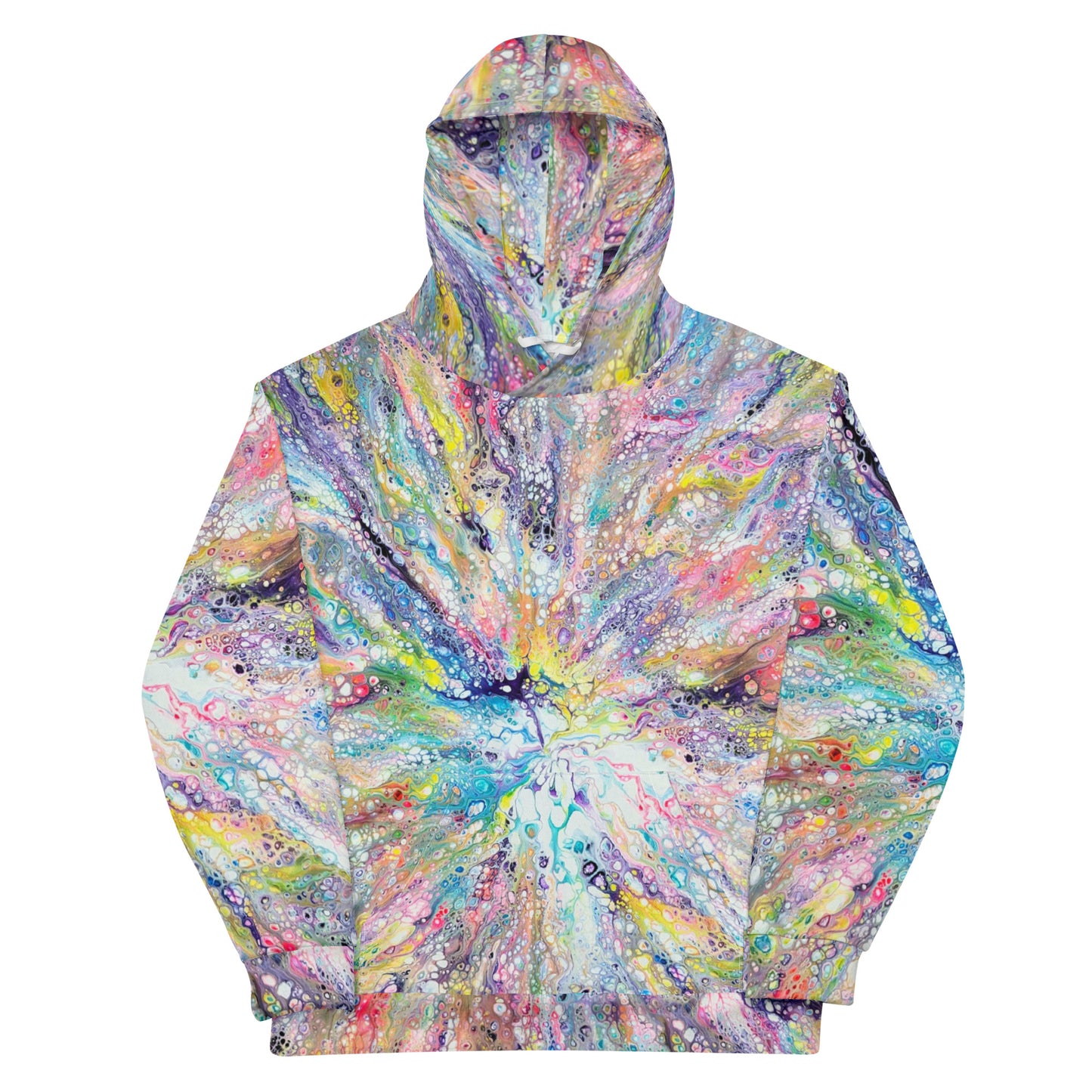 Custom unisex hoodie with acrylic fluid art on it