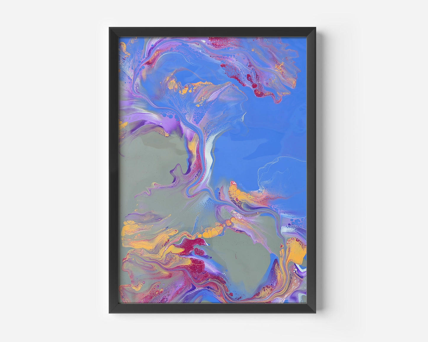 Abstract fluid painting 'Inklings of a Dream' by Abby May Art, featuring flowing purple, grey, and hints of orange tones with soft, dreamy movement