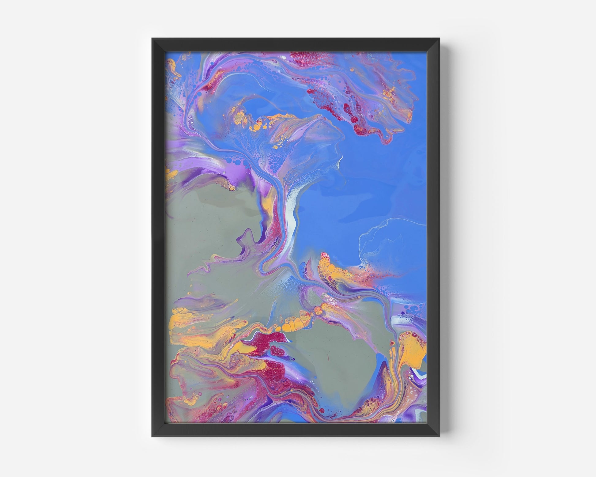 Abstract fluid painting 'Inklings of a Dream' by Abby May Art, featuring flowing purple, grey, and hints of orange tones with soft, dreamy movement