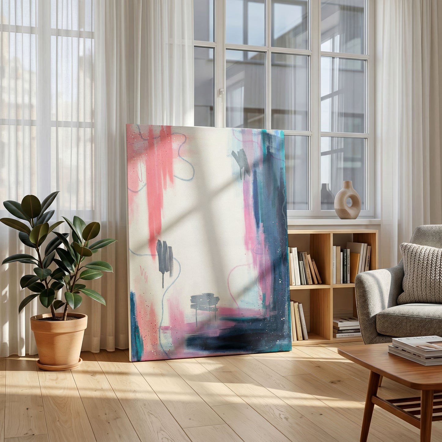 Interim | Pink and Blue Abstract Original Painting