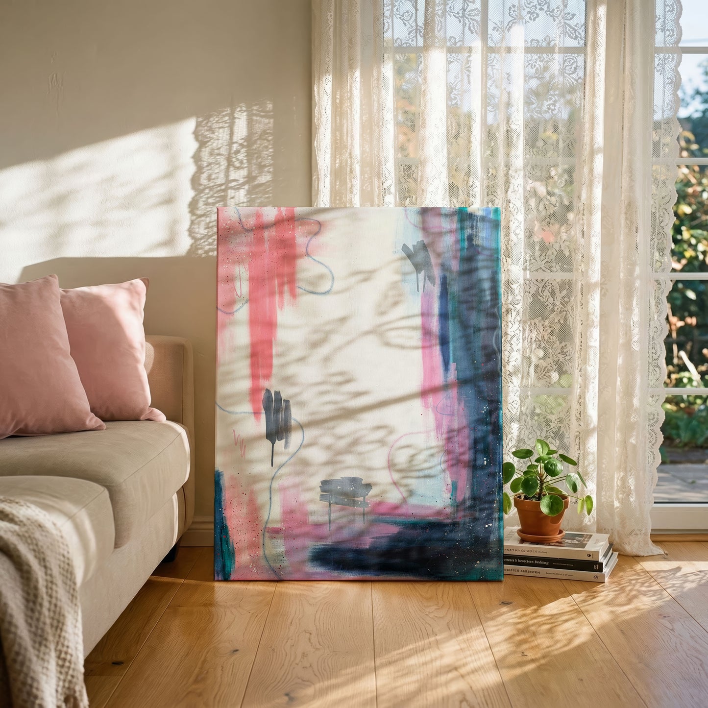 Interim | Pink and Blue Abstract Original Painting