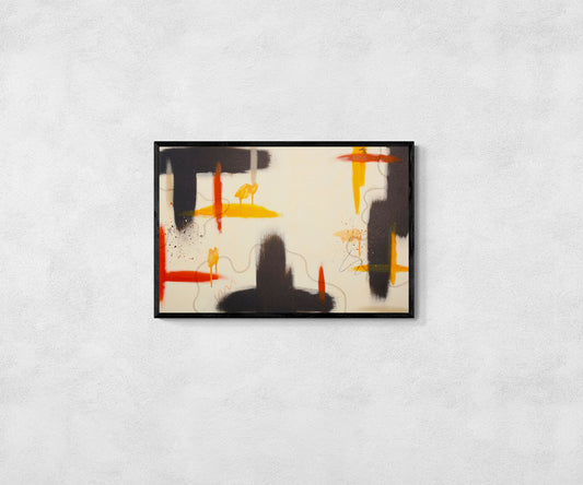 Interior design featuring "Silt" by Abby May Art, an original abstract painting that provides a dramatic, grounding presence through its use of raw umber and warm tones.