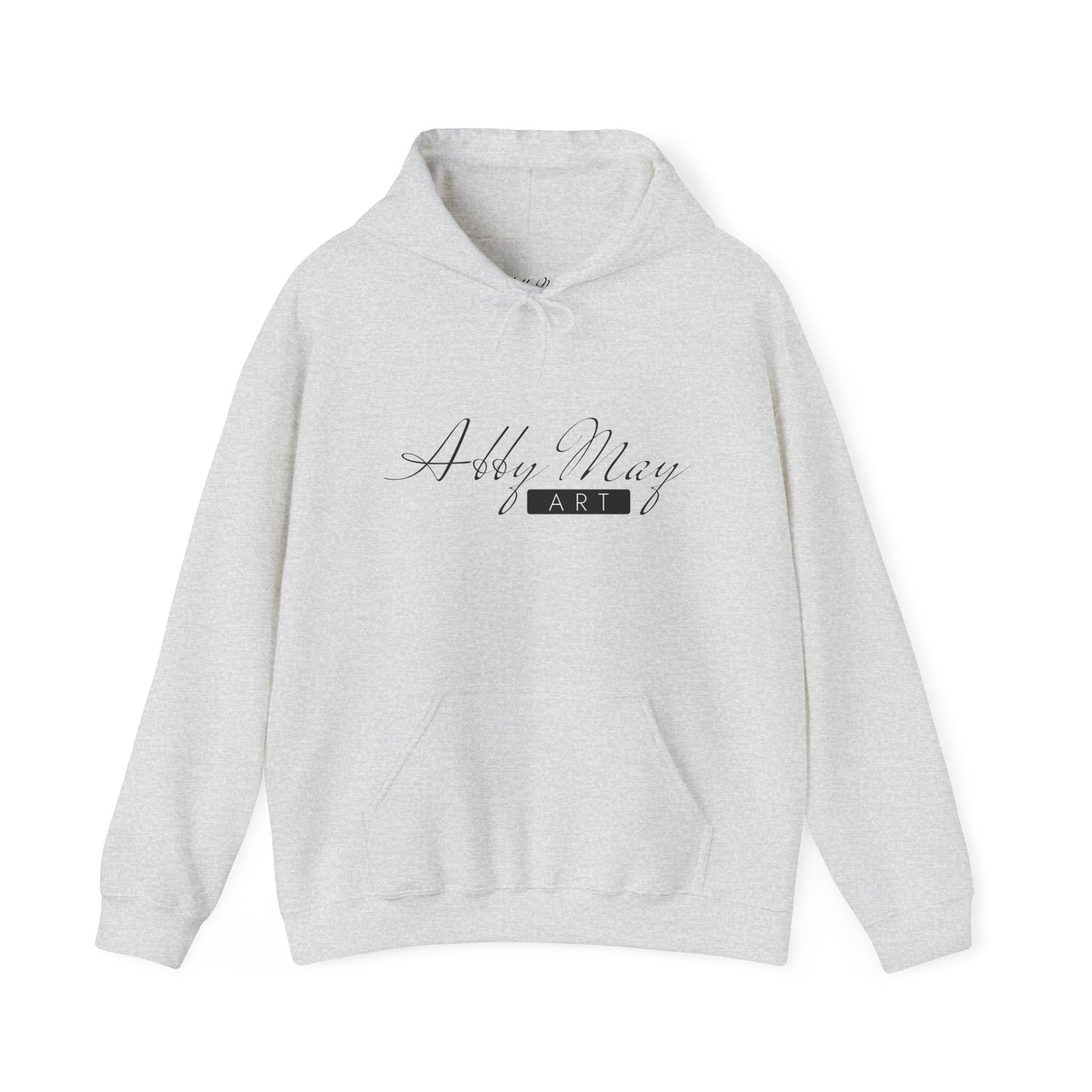 unisex hoodie with abby may art logo on it