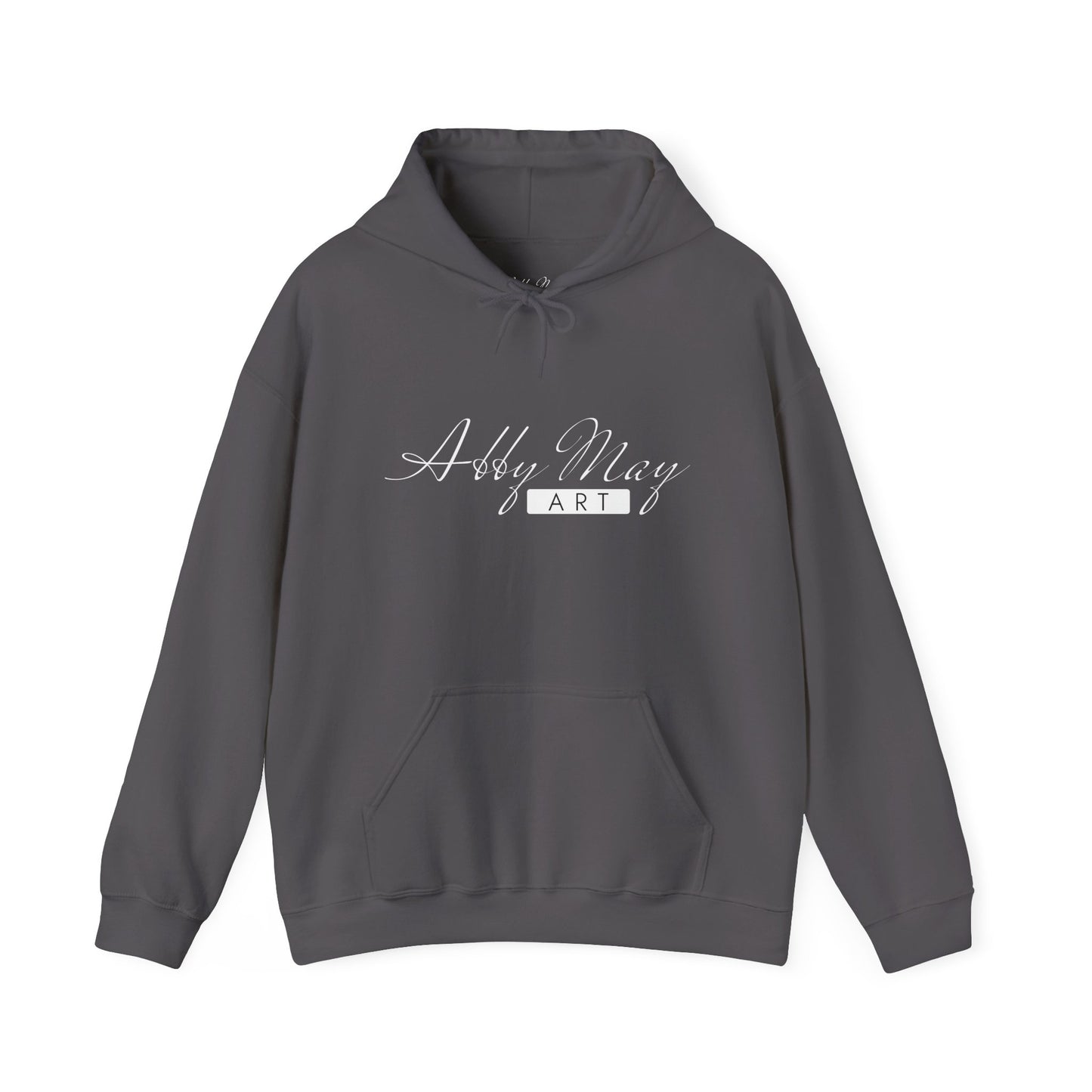 unisex hoodie with abby may art logo on it