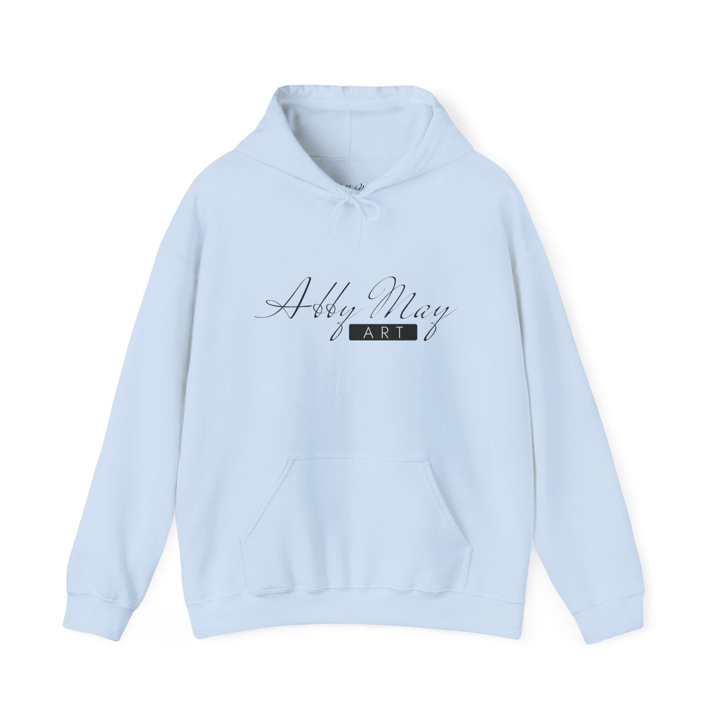 unisex hoodie with abby may art logo on it