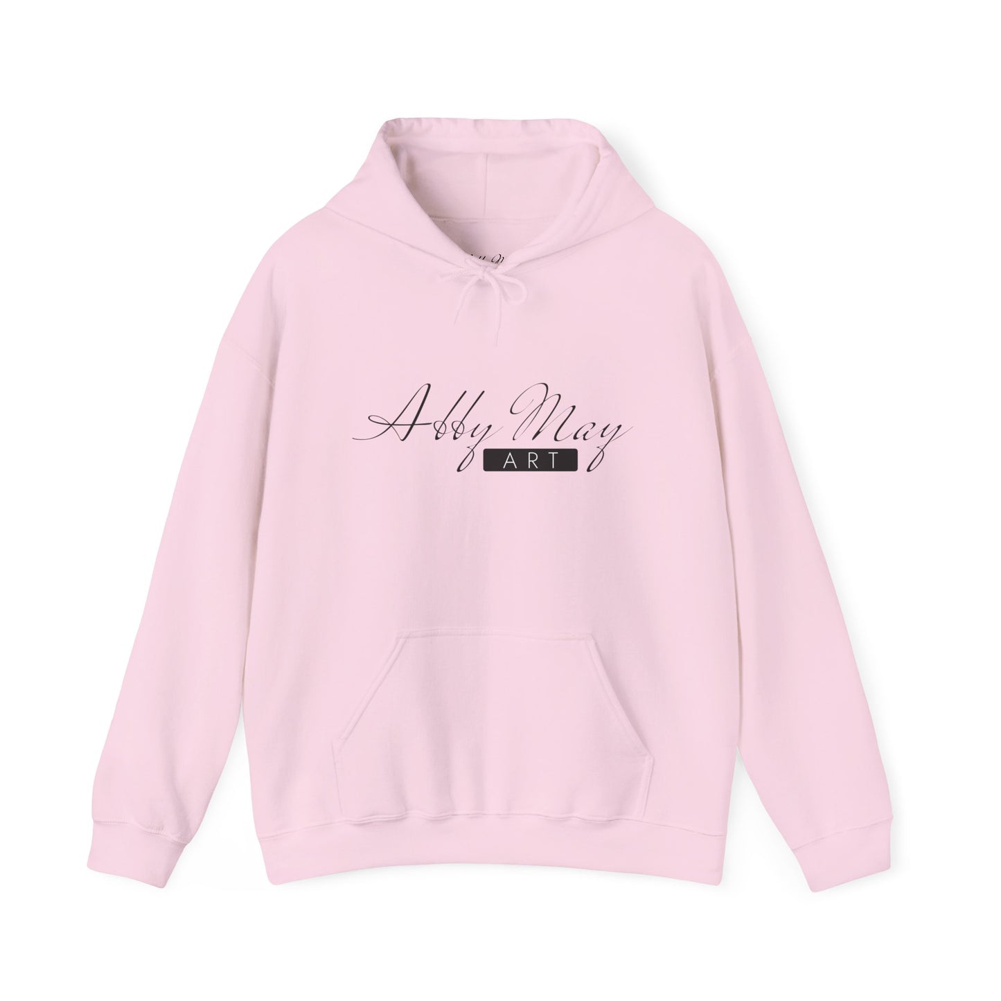 unisex hoodie with abby may art logo on it