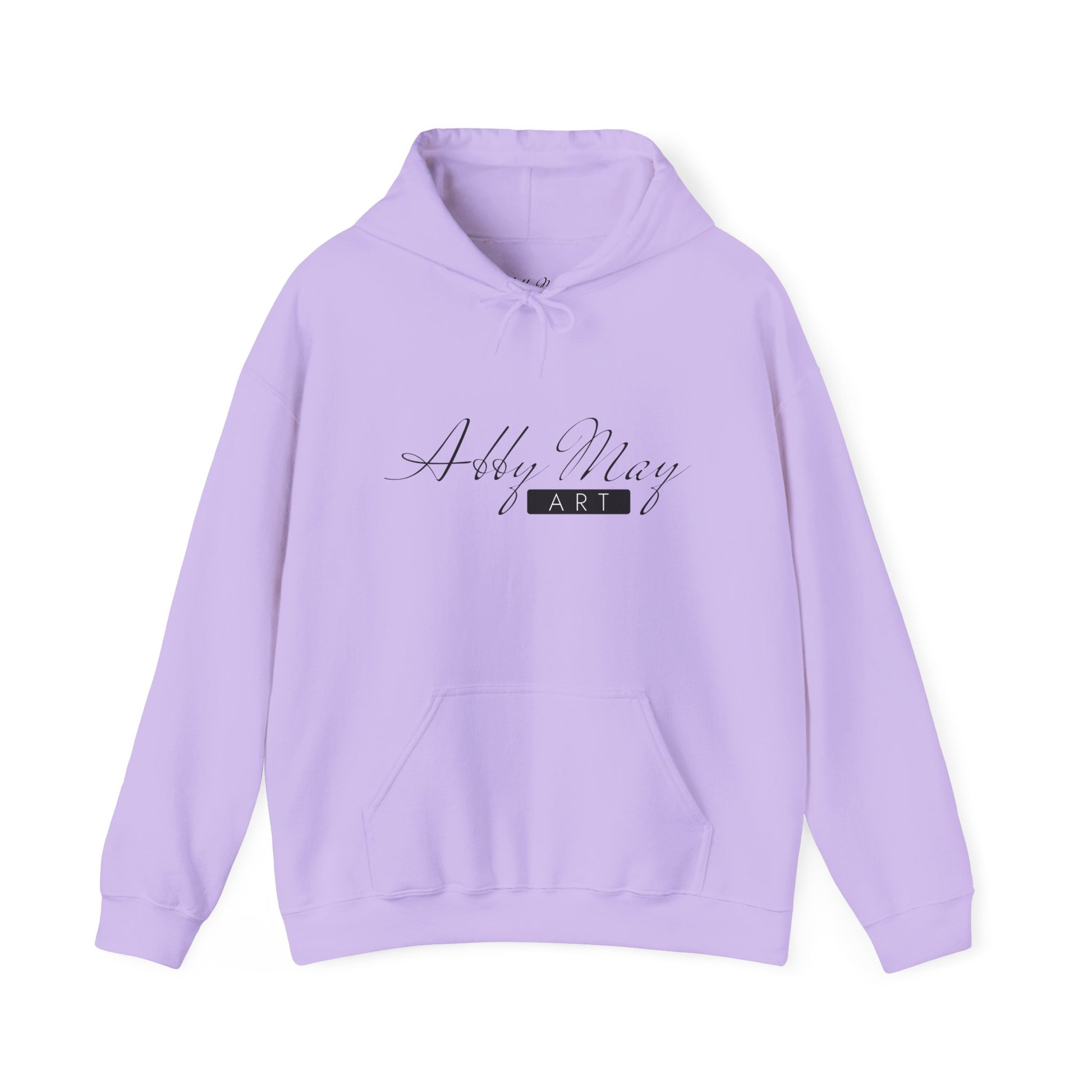 unisex hoodie with abby may art logo on it