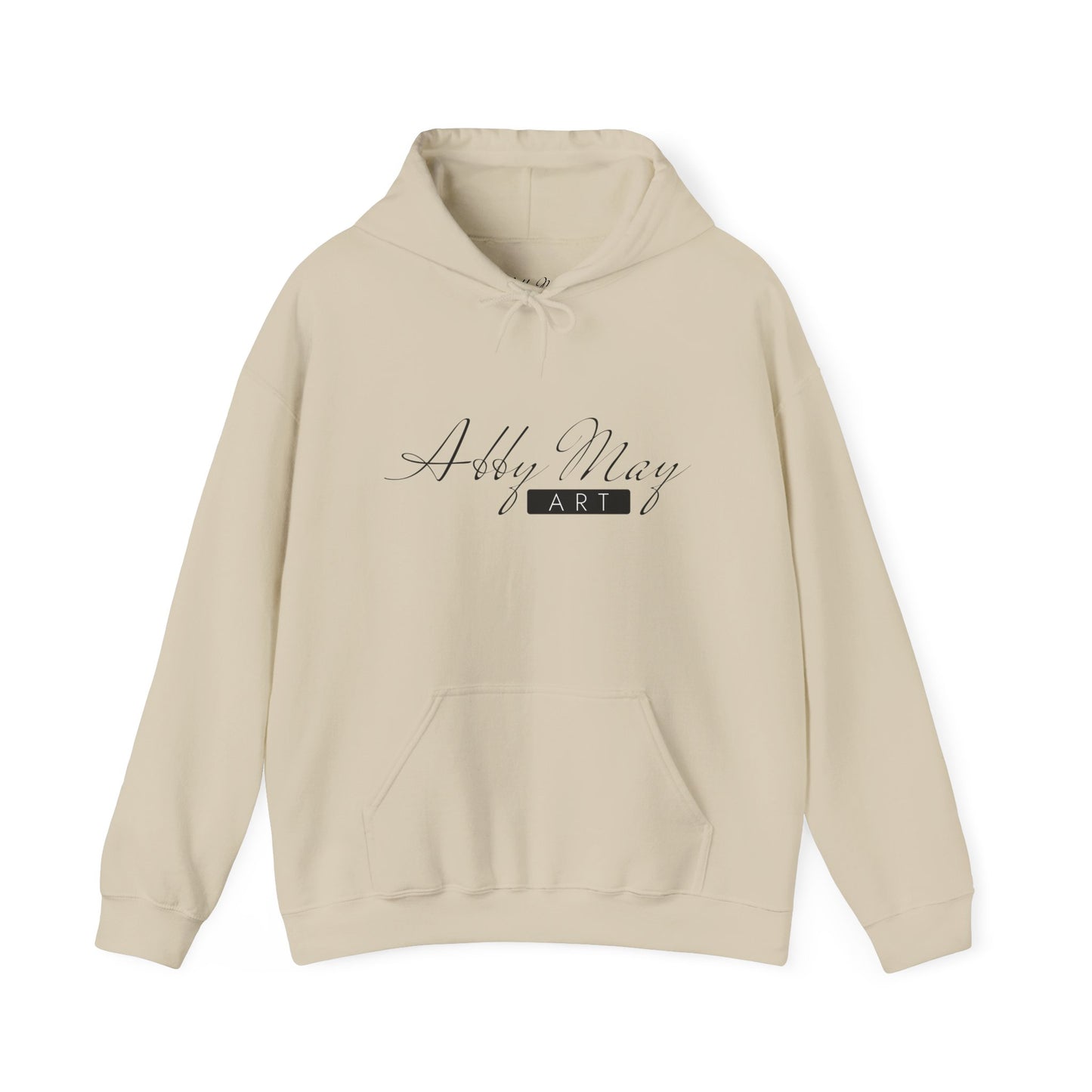 unisex hoodie with abby may art logo on it