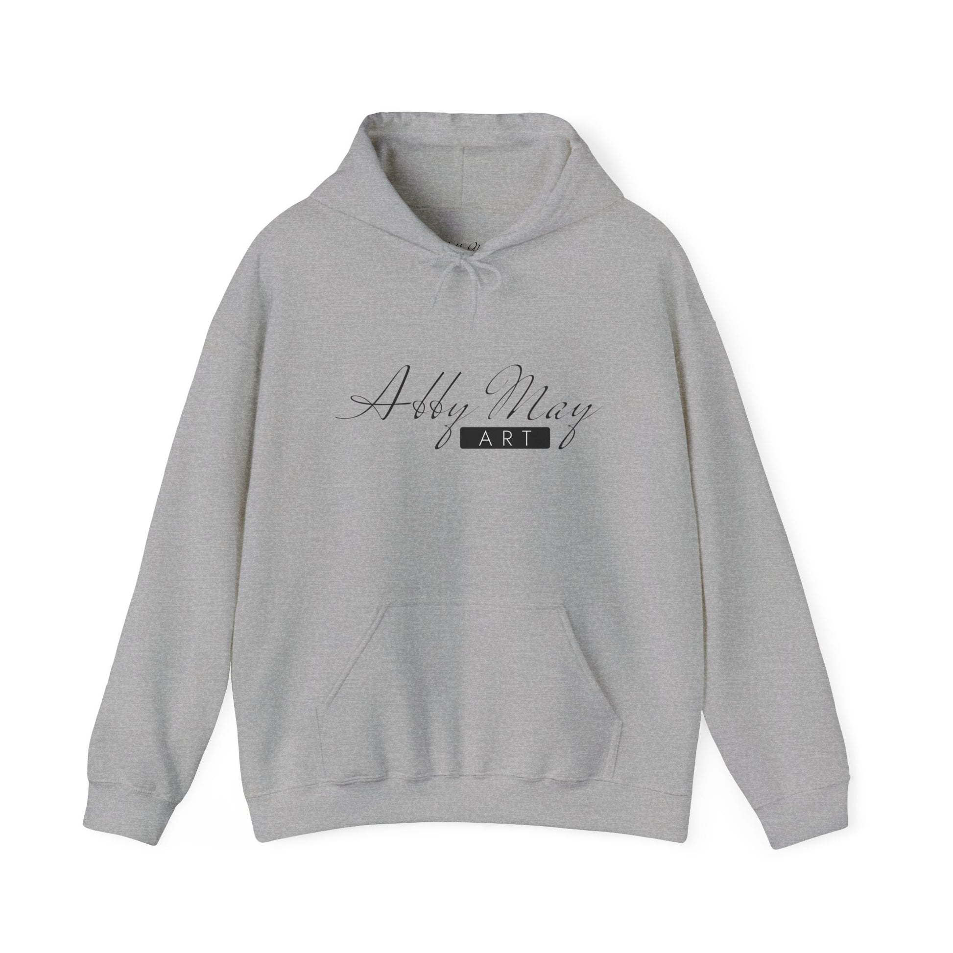 unisex hoodie with abby may art logo on it