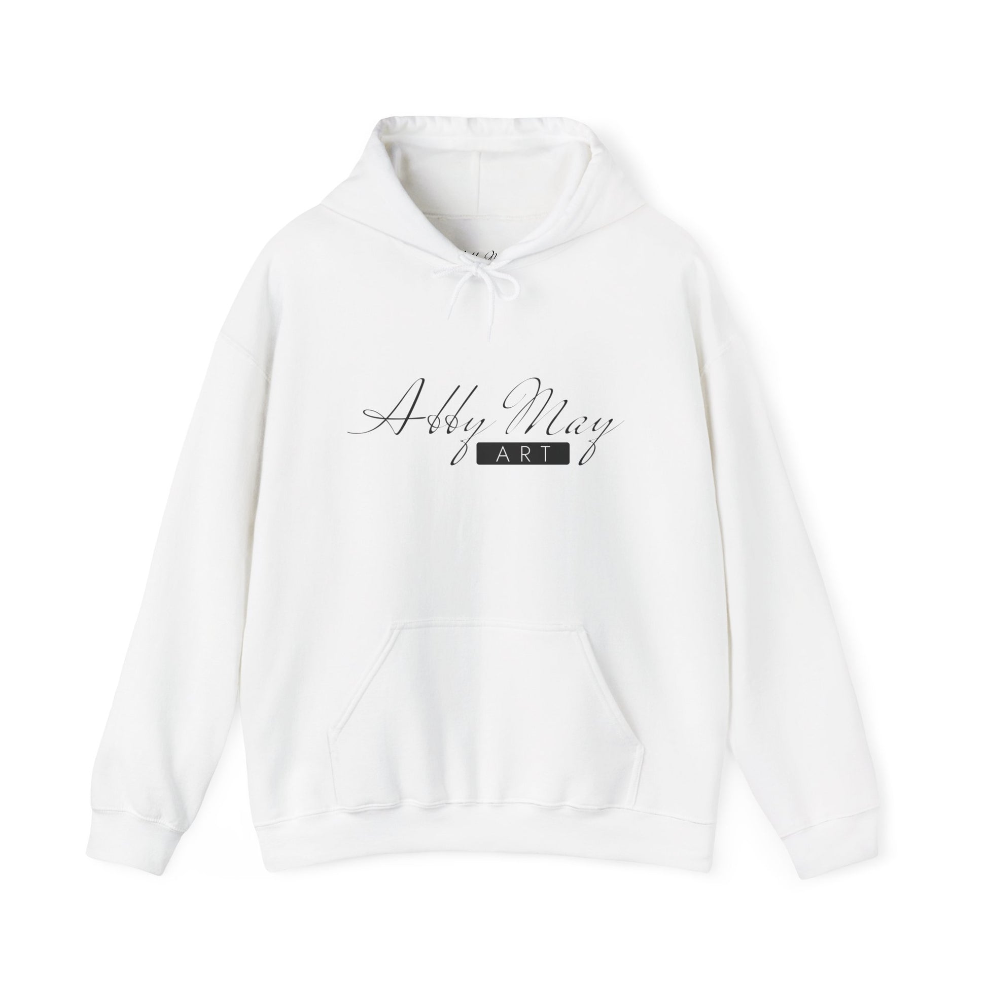 unisex hoodie with abby may art logo on it